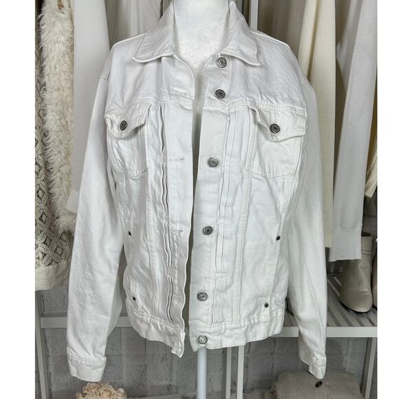 Old Navy Jackets & Blazers - Old Navy Women's Size M Tall Oversized Adjustable Waist White Denim Jacket #0575